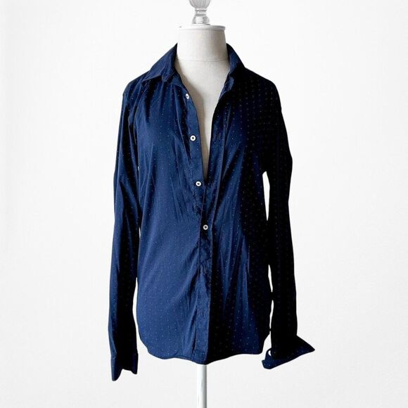 Zara Navy Blue Polka Dot Button Down Shirt Size XS/S/M - Picture 3 of 6